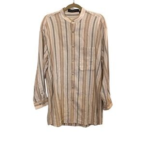 Jhane Barnes Linen Cotton Natural Long Sleeve Collarless Shirt sz XL